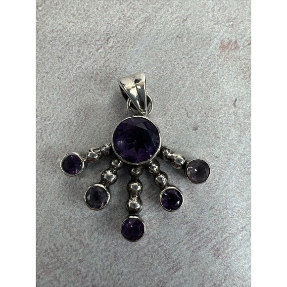 Amethyst‎ Pendant 925 Silver Modern Fan Brutalist Boho Southwestern - Picture 1 of 8